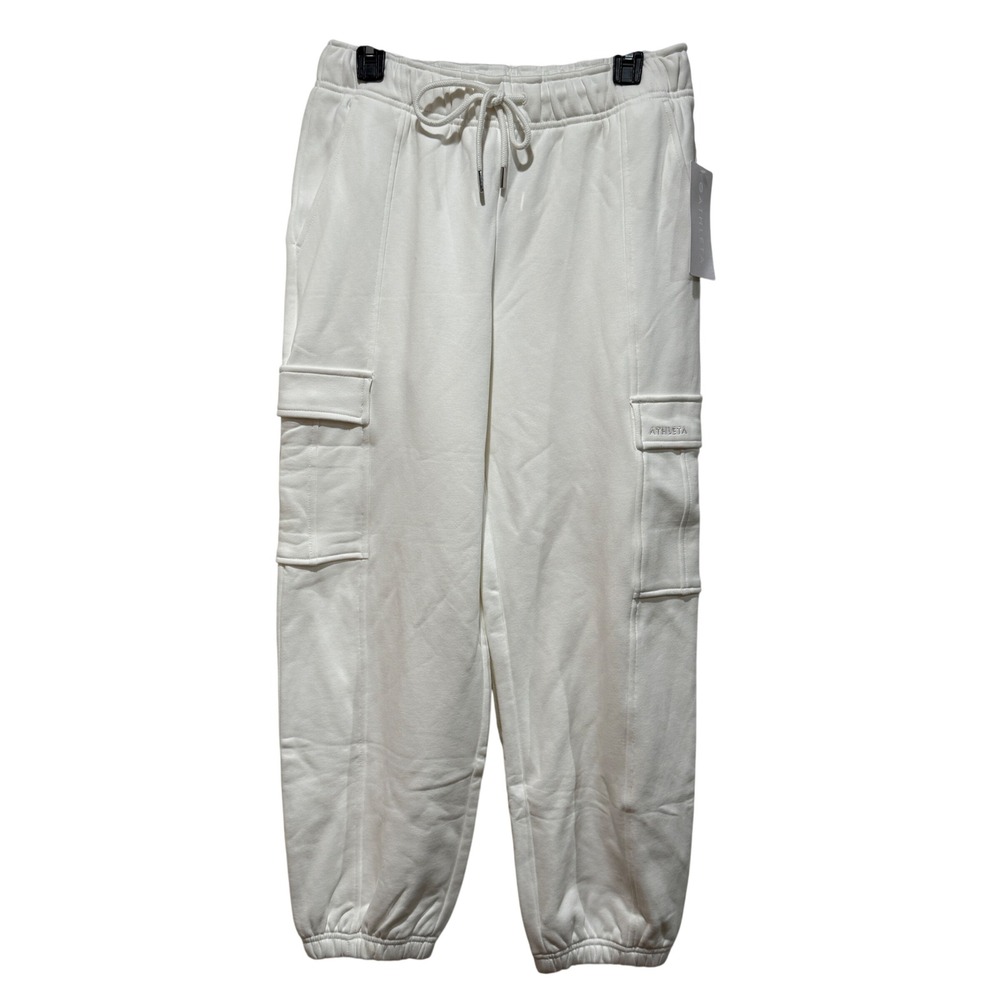 NWT Athleta Heavyweight Terry Cargo Jogger Pants S Petite Ivory‎ Off-white Cargo